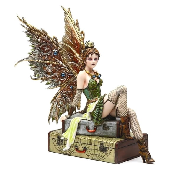 9.38 Inch Steampunk Sitting on Vintage Luggage Statue Figurine