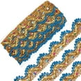 thumbnail image 1 of 9.3Yd 1.3 Inch Blue Beaded Paillette Sewing Lace Trim Gold Fringe Tassel Trim Metallic Fabric Ribbon Wavy Glitter Mesh, 1 of 9
