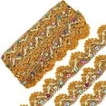 thumbnail image 1 of 9.3Yd 1.3 Inch Yellow Beaded Paillette Sewing Lace Trim Gold Fringe Tassel Trim Metallic Fabric Ribbon Wavy Glitter Mesh, 1 of 9