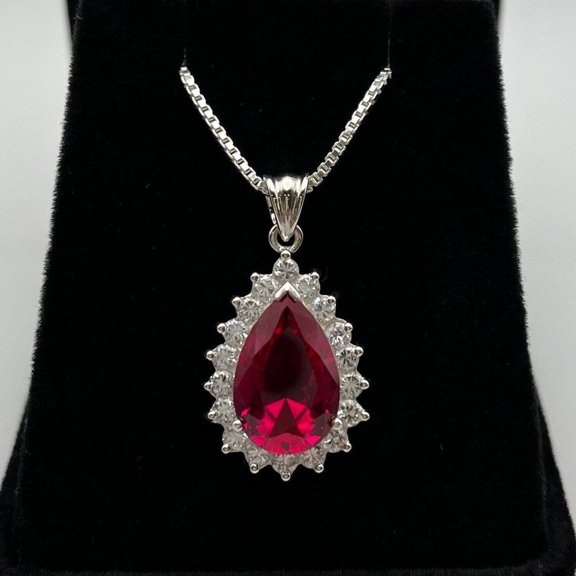 9.3ctw Ruby Necklace Sterling Silver Pendant Necklace Pear Cut Ruby Necklace teardrop July Gift ladies jewelry