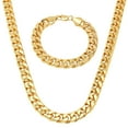 thumbnail image 1 of 9.3mm 14k Yellow Gold Plated Flat Miami Cuban Link Chain Necklace + Bracelet Set, 16" (Necklace) + 7" (Bracelet), 1 of 6