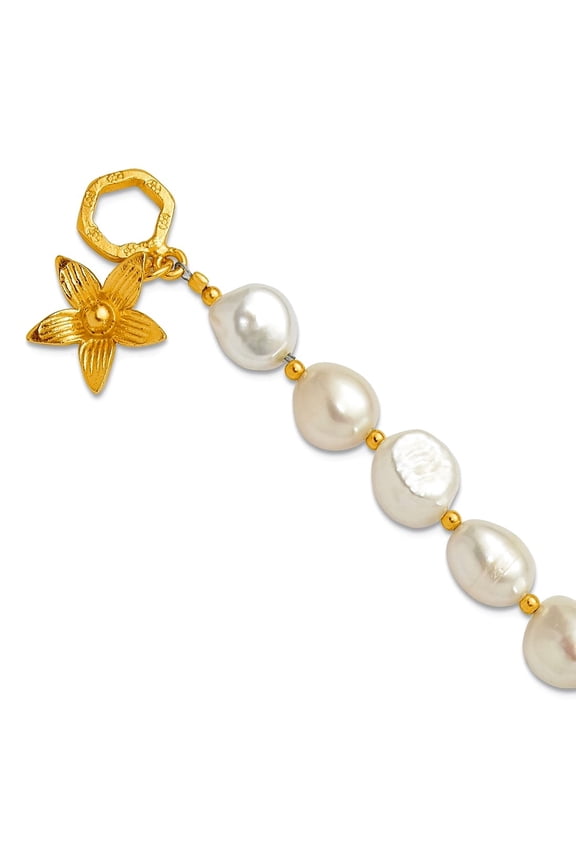 9.3mm 925 Sterling Silver Gold Plated Freshwater Cultured Pearl Flower Toggle Bracelet 7.5 Inch Link Bracelet for Women