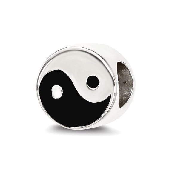 9.3mm 925 Sterling Silver Reflections Enameled Yin and Yang Circle Bead Charm Pendant Necklace for Women