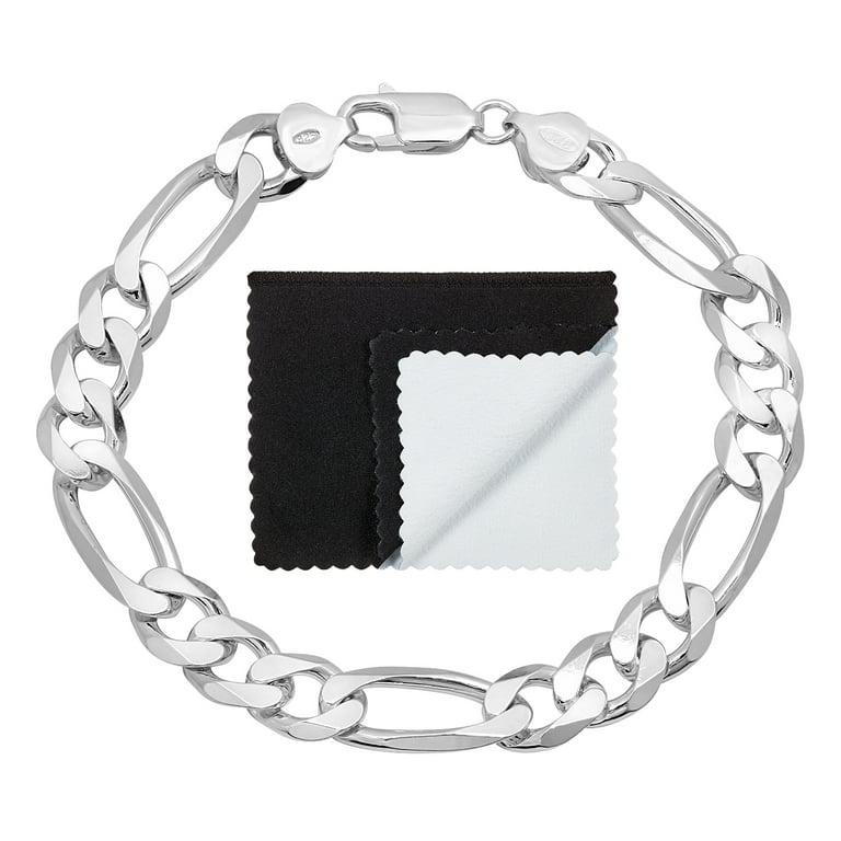 9.3mm Solid .925 Sterling Silver Flat Link Bracelet 9.5 inches