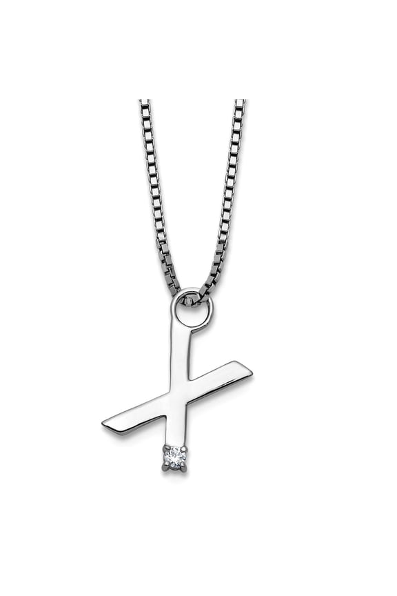 9.3mm Ss Rhodium Plated White Ice .03 Diamond Letter Name Personalized Monogram Initial X With 2 Inch Extension Necklace