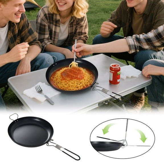 9.4 Inch Camping Frying Pan Non Stick Skillet with Folding Handle – Portable Outdoor Fry Pan for Camping Hiking Picnic Backpacking – Lightweight Cast Iron Cookware for Grilling Frying Cooking