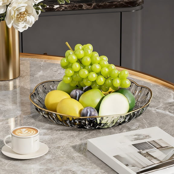 9.4 Inch Flower Shape Clear Acrylic Serving Tray - Modern Fruit Snack Candy Plates for Coffee Table, Decorative Appetizer Tray for Living Room, Clear Plastic Party Serving Tray(Black)