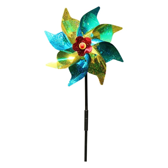 9.4-Inch Octagonal Windmill Garden Decor, Reflective Plastic Pinwheel for Outdoor Yards, for Bird Deterrent and Lawn Decoration