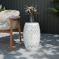 thumbnail image 1 of 9.4" Steel Patio End Table Round Hollow Drum Side Table Accent Table for Indoor and Outdoor, White, 1 of 10