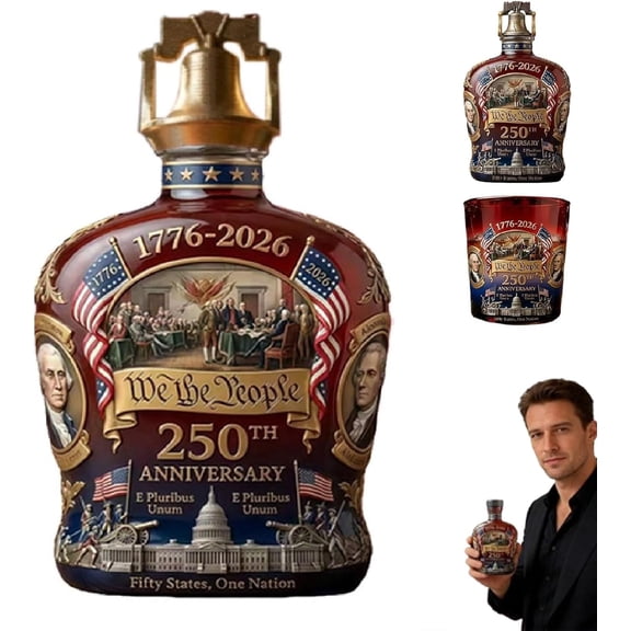 9.4" U.S. 250th Anniversary Commemorative Whiskey Bottle, Large Independence Day bottles for multiple users, 4th of July Gifts for Patriots (C)