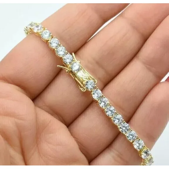 9.40 Ct Round-Cut Lab Created Diamond Tennis Bracelet Yellow Gold Plated STERLING SLIVER