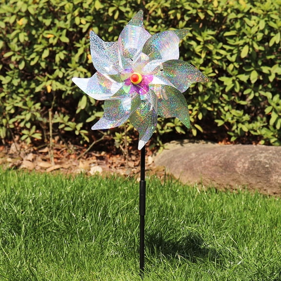 9.44 Inch Glare Bird Blocker Wind Spinner, PET Garden Vegetable Protector, Reflective Wind-Powered Deterrent for Farmland Balcony Fences (C)