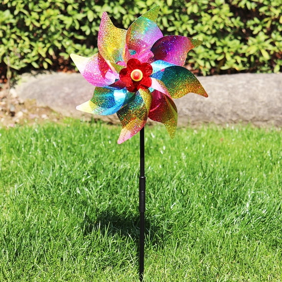 9.44 Inch Sun-Glare Bird Scarer Pinwheel, PET Garden Plant Protector, Light-Reflective Pest Deterrent for Berry Bushes Fruit Trees (B)