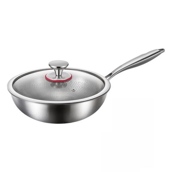 9.44" Titanium Wok Frying Pan with Lid Non-Stick Without Coating Hammered Surface Induction Cooker Compatible