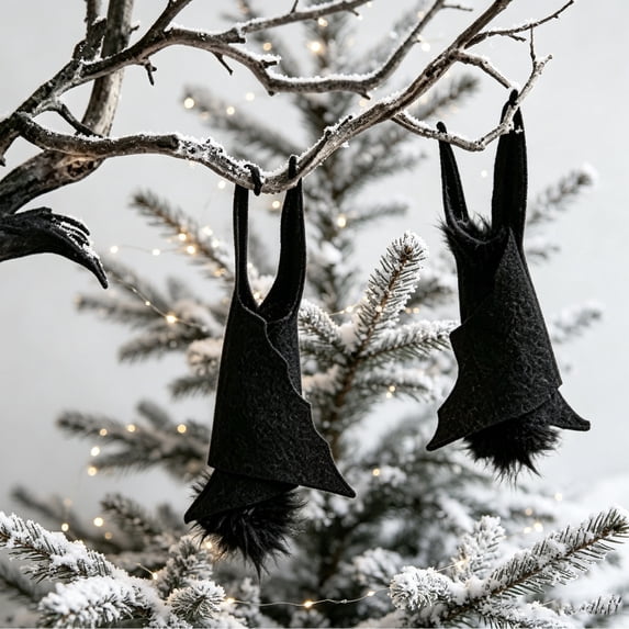 9.45 Inch Upside Down Hanging Bat Halloween Decorations, Realistic Black Felt Bat Ornaments, Spooky Indoor Outdoor Decor Supplies for Indoor Outdoor House Yard Halloween Party