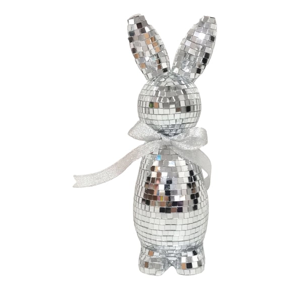 9.45 Inches Easter Mirror Bunny Decor Shiny Rabbit Figurine with Ribbon for Tabletop Shelf Display