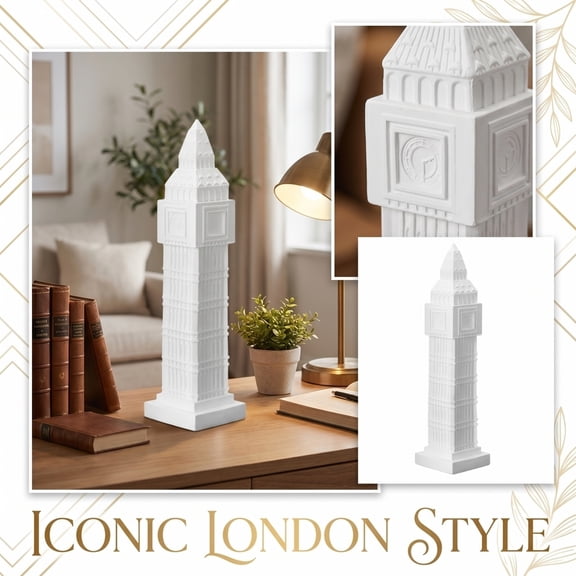 9.45 Modern Abstract Resin Big Ben Statue Sculpture for Fashionable Home Decor, Creative Tabletop Decorations for Living Room, Easter Decor Centerpiece, White
