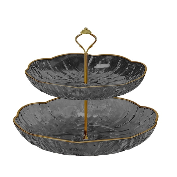 9.45-inch (24cm) Double-Tier Fruit Bowl - Elegant Black Home Serving Dish, Ideal for Living Room Coffee Tables, Candy, Snacks