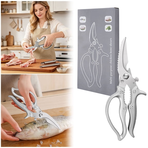 9.45IN Heavy Duty Stainless Steel Kitchen Shears, Multi-Purpose Poultry Bone Scissors with Ergonomic Handle, for Chicken, Fish, Vegetables & Food Prep