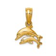 thumbnail image 1 of 9.45mm 10k Solid Yellow Gold 2-d Mini Double Dolphins Swimming Charm Pendant Necklace for Women, 1 of 2