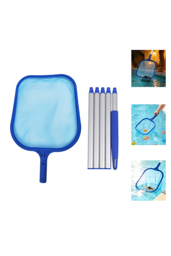 9.45x12.2x4.52 Inch Swimming Pool Cleaner Supplies With 10.04'' threaded rod Aluminum Pole,Professional Heavy Duty Pool Leaf Rake Fine Mesh Frame Net/Cleaning Leaf Skim Net,Pool Skimmer Net