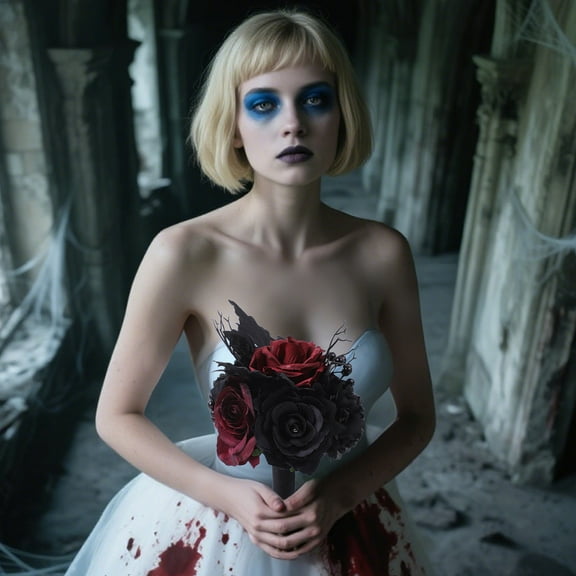 9.45x7.09x7.09 Inch Halloween Bouquet Dark Gothic Skull Flower Arrangement Day of the Dead Home Decoration