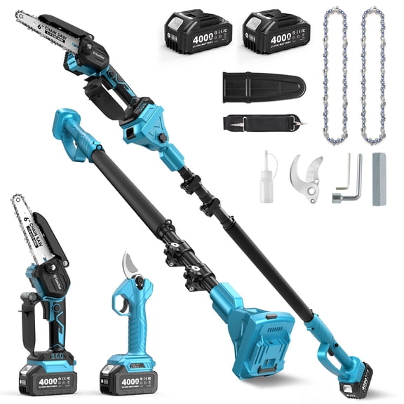 9.4ft Electric Pole Limb Saw & Pruner Cutters, 6in Tree Branch Trimmer Chainsaw ,30mm Pruning Shears,2*Battery+Charger