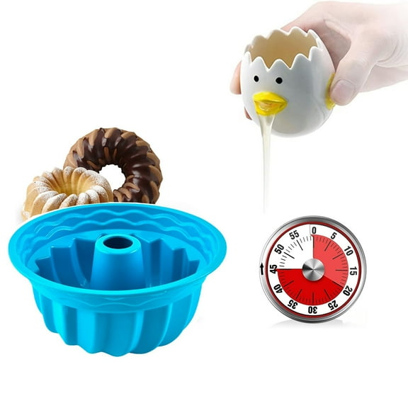 9.4in Silicone Molds for Baking, Silicone Cake Mold with Baking Timer and Egg Separator, Non-Stick Cake Pan for Jello, Gelatin, Bread, Blue