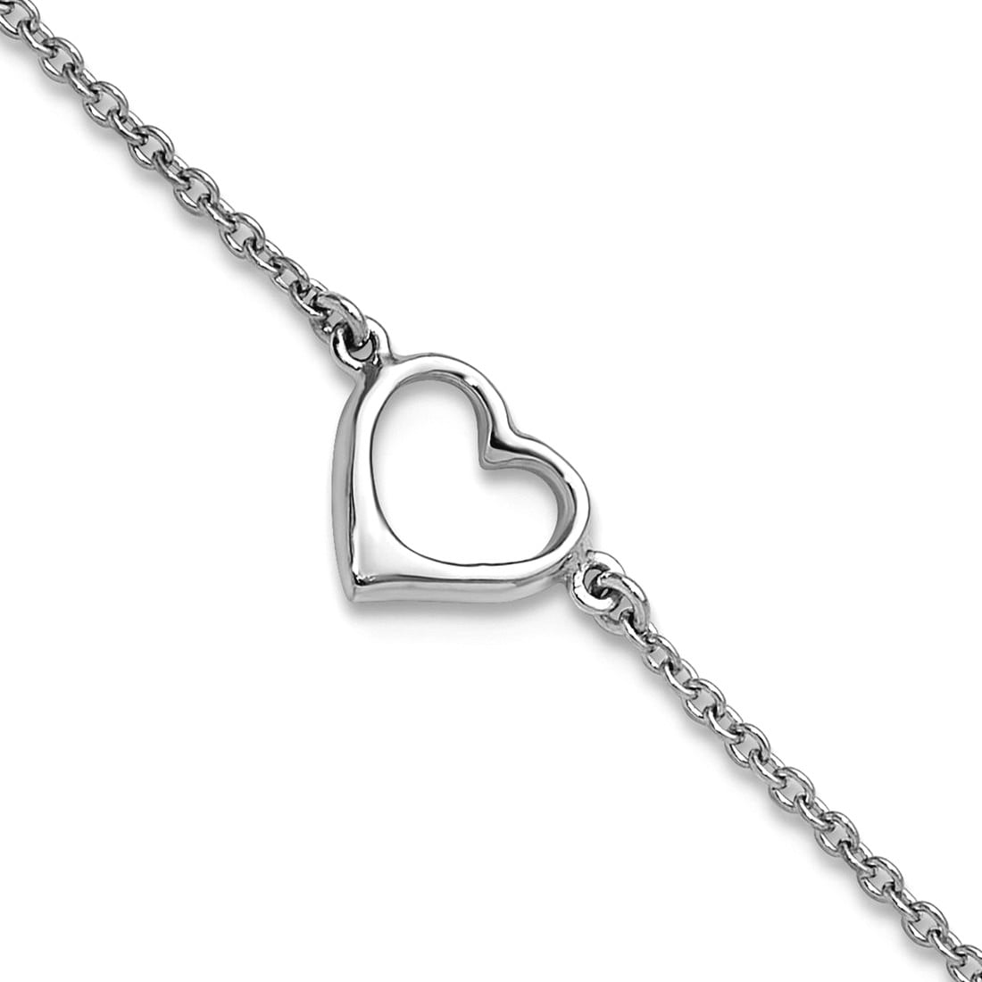 9.4mm 925 Sterling Silver Rhodium Plated Open Love Heart Anklet 10 Inch Anklet for Women - 2.1 Grams