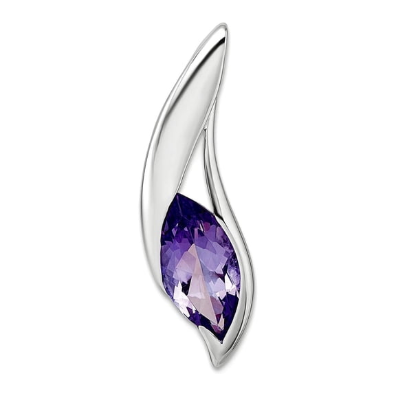 9.4mm 925 Sterling Silver Rhodium Plated Polished Amethyst Drop Chain Slide Pendant Chain Necklace for Women and Men