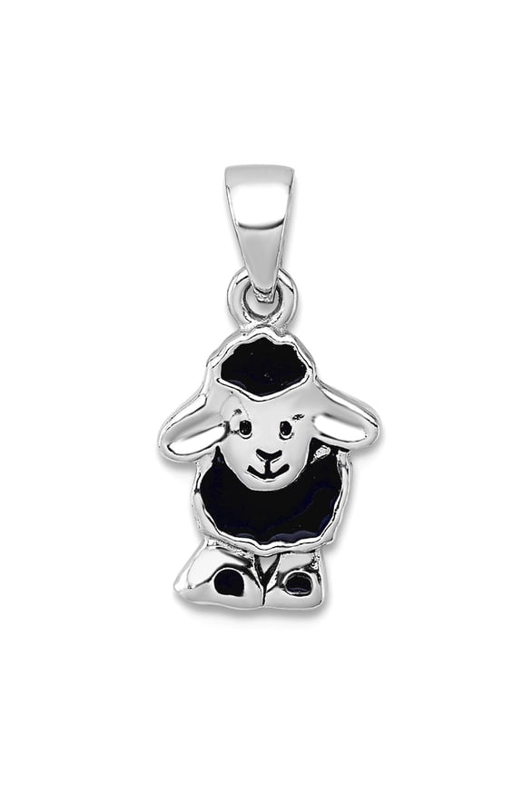 9.4mm 925 Sterling Silver Rhodium Plated Polished Enamel Black Sheep Pendant Necklace Pendant for Women