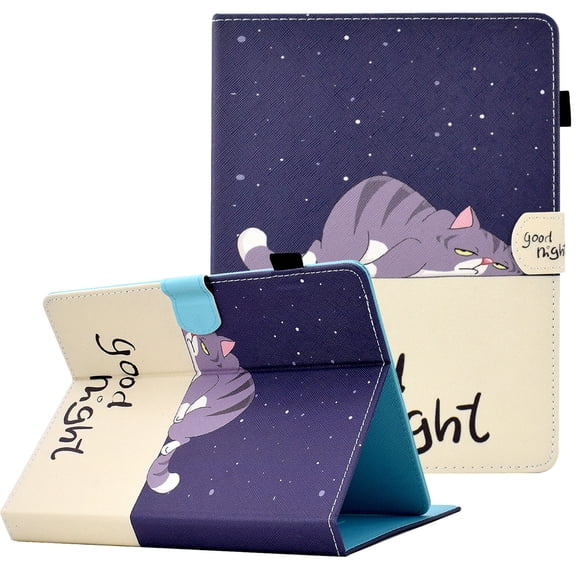 9.5-10.5 inch Tablet Universal Case, Allytech Anti-Scratch PU Leather Kickstand Wallet Card Slots Case with Pen Holder for Galaxy Tab A8 10.5/Tab E 9.6/Onn 10.1 inch table and More, Sleepy Cat