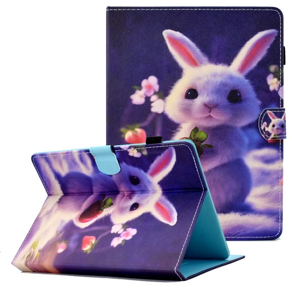 9.5-10.5 inch Tablet Universal Case, Allytech Anti-Scratch PU Leather Kickstand Wallet Card Slots Case with Pen Holder for Galaxy Tab A8 10.5/Tab E 9.6/Onn 10.1 inch table and More, Strawberry Rabbit