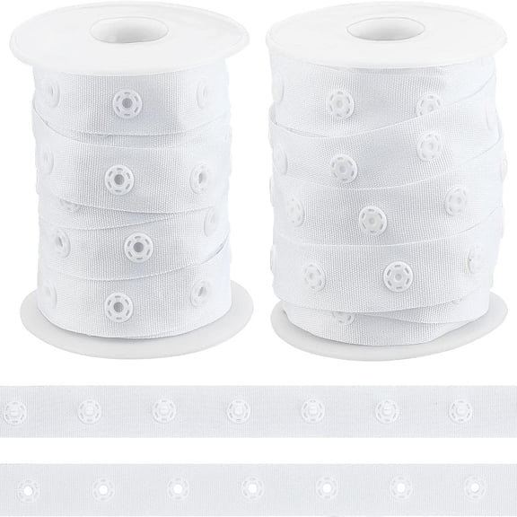 9.5~10 Yards Polyester Sewing Snap Button Tapes White 18x4mm