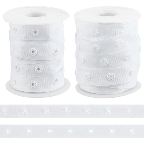 9.5~10 Yards Sewing Snap Button Tape Trim Press Button Tape White Polyester Button Tape Sewing Fastener Plastic Press Stud Ribbon Trim DIY