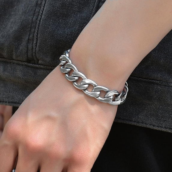9.5/11.5mm Men's Stainless Steel Cuban Chain Bracelet Link Hand Chain Silver Color GC