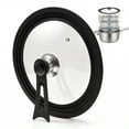thumbnail image 1 of 9.5-12 Inch Universal Pot Lid with Vertical Stand - Tempered Glass & Silicone Rim Fits Multiple Pan Sizes, Interchangeable Handle, Heat-Tolerant to 350°F, 1 of 8