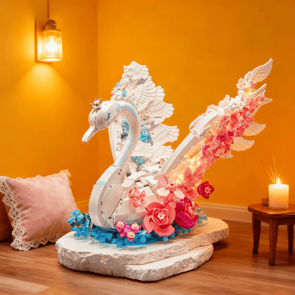 9.5*7.9 inch Creative Building Blocks with Flower Decorated Model and Lights, Perfect for Learning Critical Skills and Improving Focus