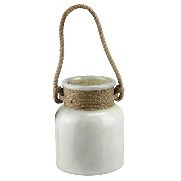 9.5" Antique White Mercury Glass Hurricane Lantern with Rope