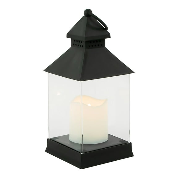 9.5" Black Candle Lantern with Flameless LED Candle Tabletop Decor