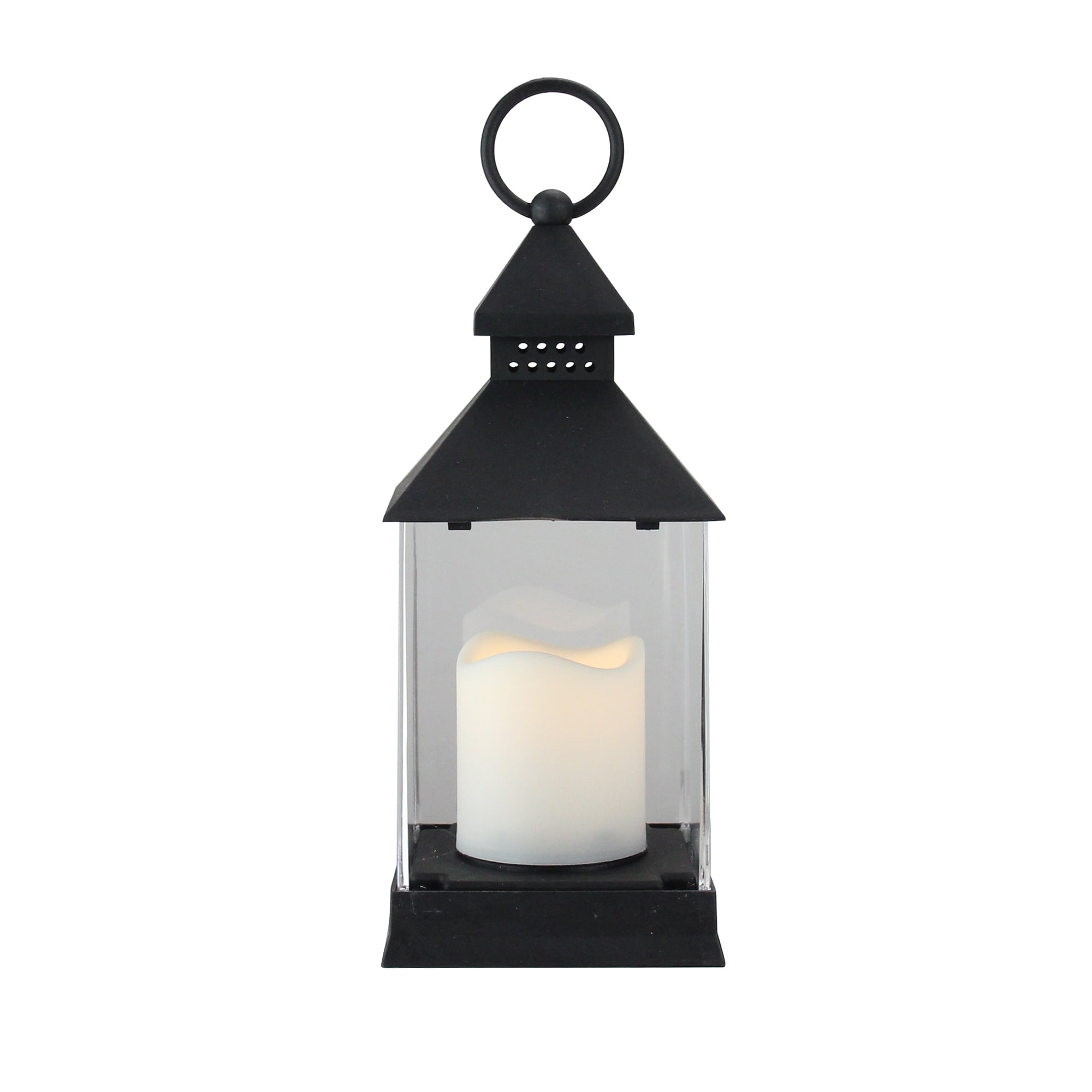 Northlight 15 LED Battery Operated Black Lantern with Flameless Candle