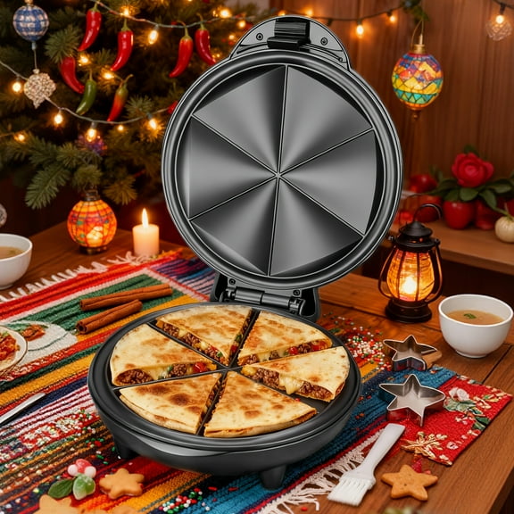9.5" Electric Quesadilla Maker - Grill Cheese, Extra Stuffing, 6 - Wedge Cut. Non - Slip Feet, Aqua. Even Heat, Smart Temp. Durable for Small Fam & Cooks