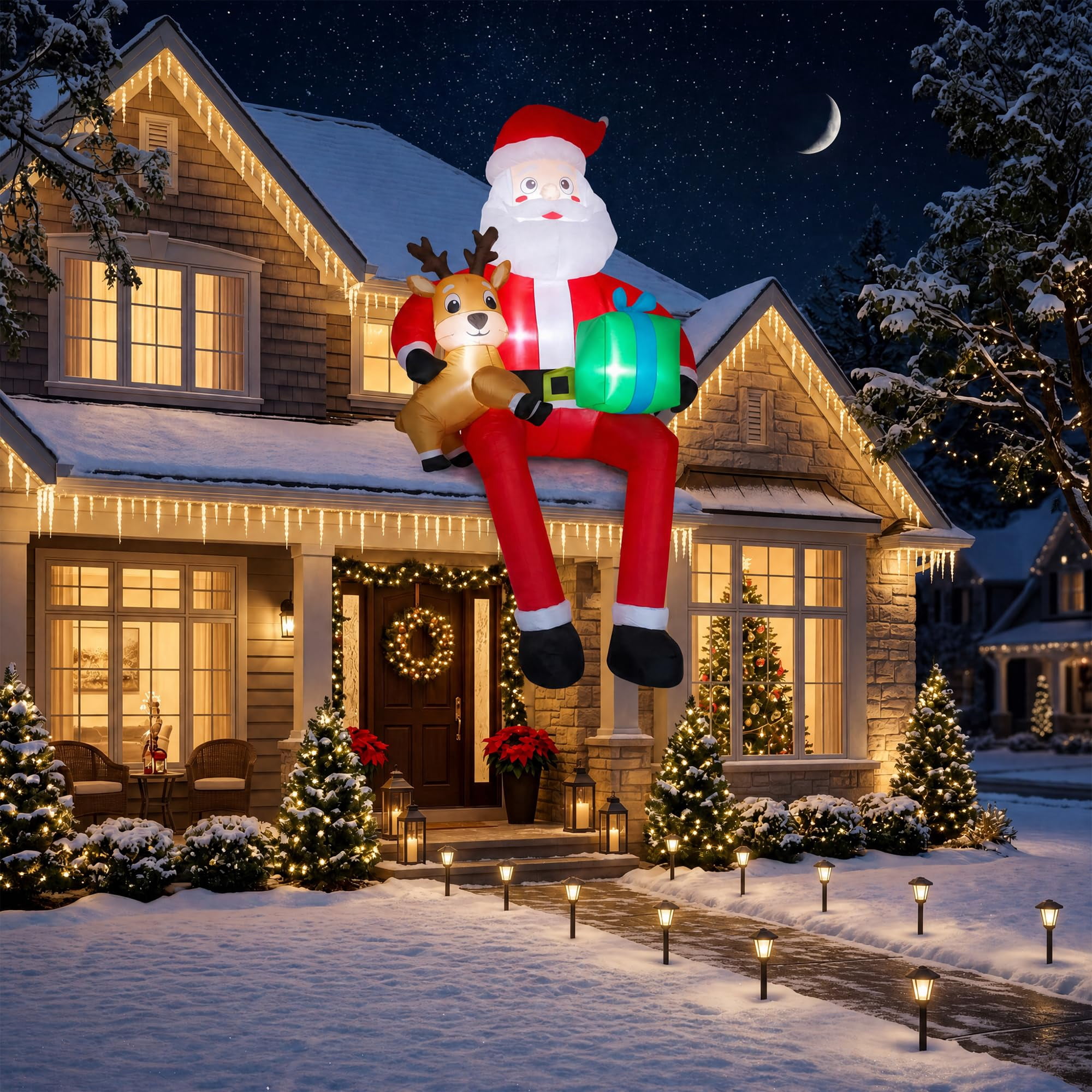 9.5 FT Christmas Inflatables Sitting Santa Claus Outdoor Decorations