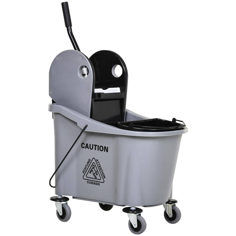 9.5 Gal. Grey Mop Bucket with Wringer Cleaning Cart 4 Moving Wheels 2