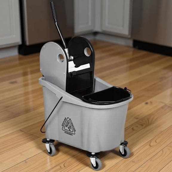 9.5 Gallon Rolling Mop Bucket with Wringer on Wheels, Heavy Duty Janitorial Cleaning Bucket Cart with Removable Press Water Separation Design for Floor Cleaning Commercial Housekeeping Utility Bucket
