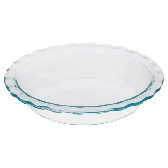 9.5" Glass Pie Pan: Clear, Round, Odor Stain-Resistant, Freezer Oven-Safe