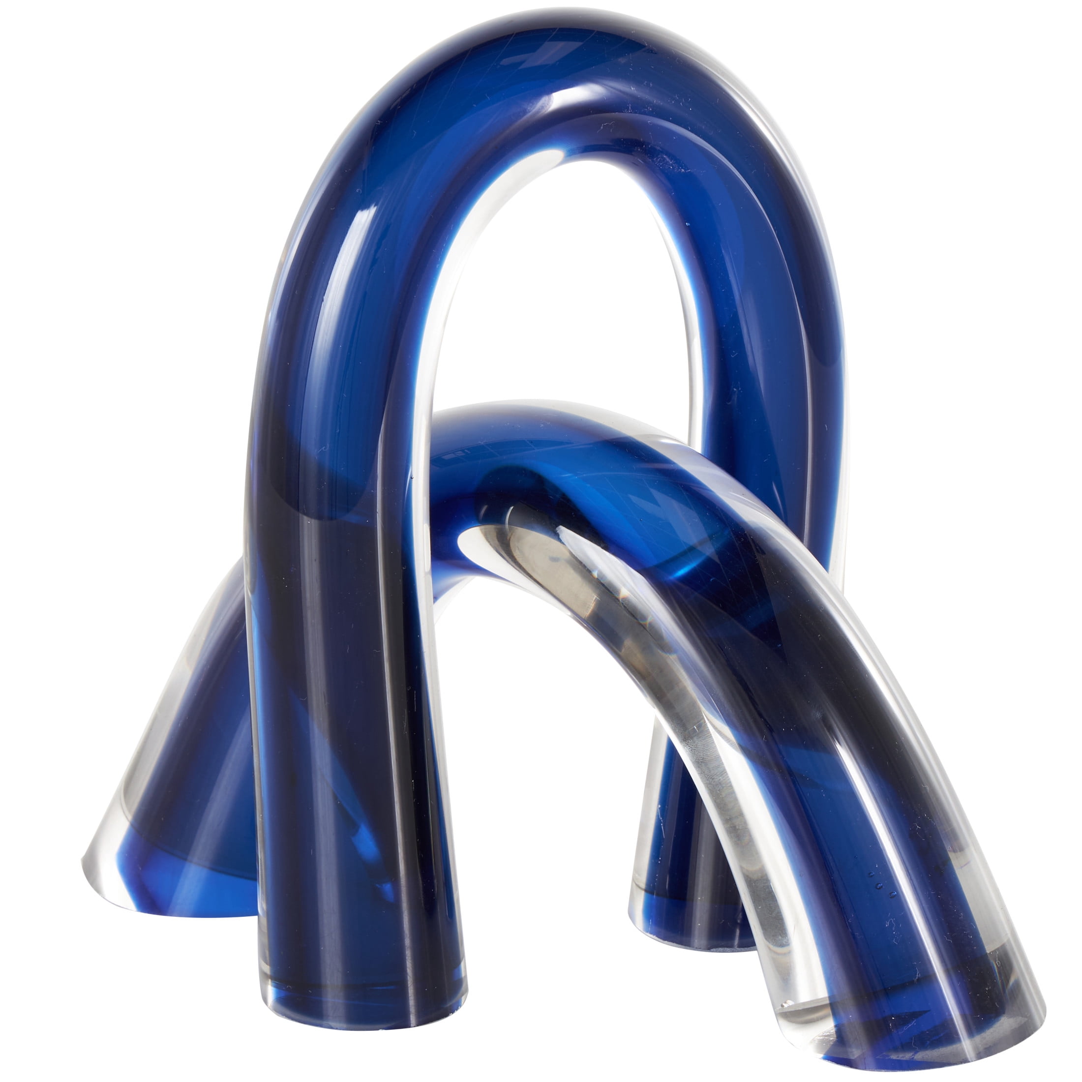 9", 5"H Blue Glass Arch Abstract Sculpture with Clear Accents, by DecMode (2 Count)