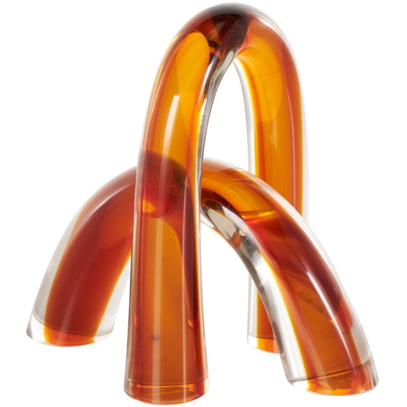 9", 5"H Orange Glass Arch Abstract Sculpture with Clear Accents, by DecMode (2 Count)