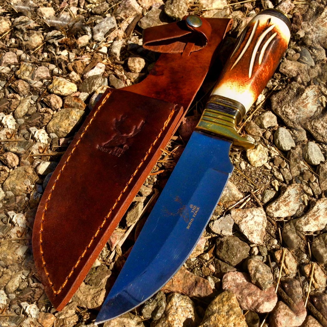 9.5' Hunting Knife Horn Handle Skinner Knife with Leather Sheath New Heavy Duty