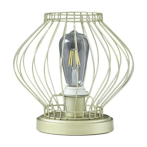 9.5" In Industrial Farm Cage Satin Matte Gold Uplight Metal Table Lamp